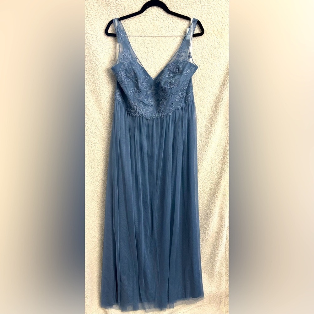 DAVIDS BRIDAL 16 STEELE BLUE BRIDESMAID DRESS